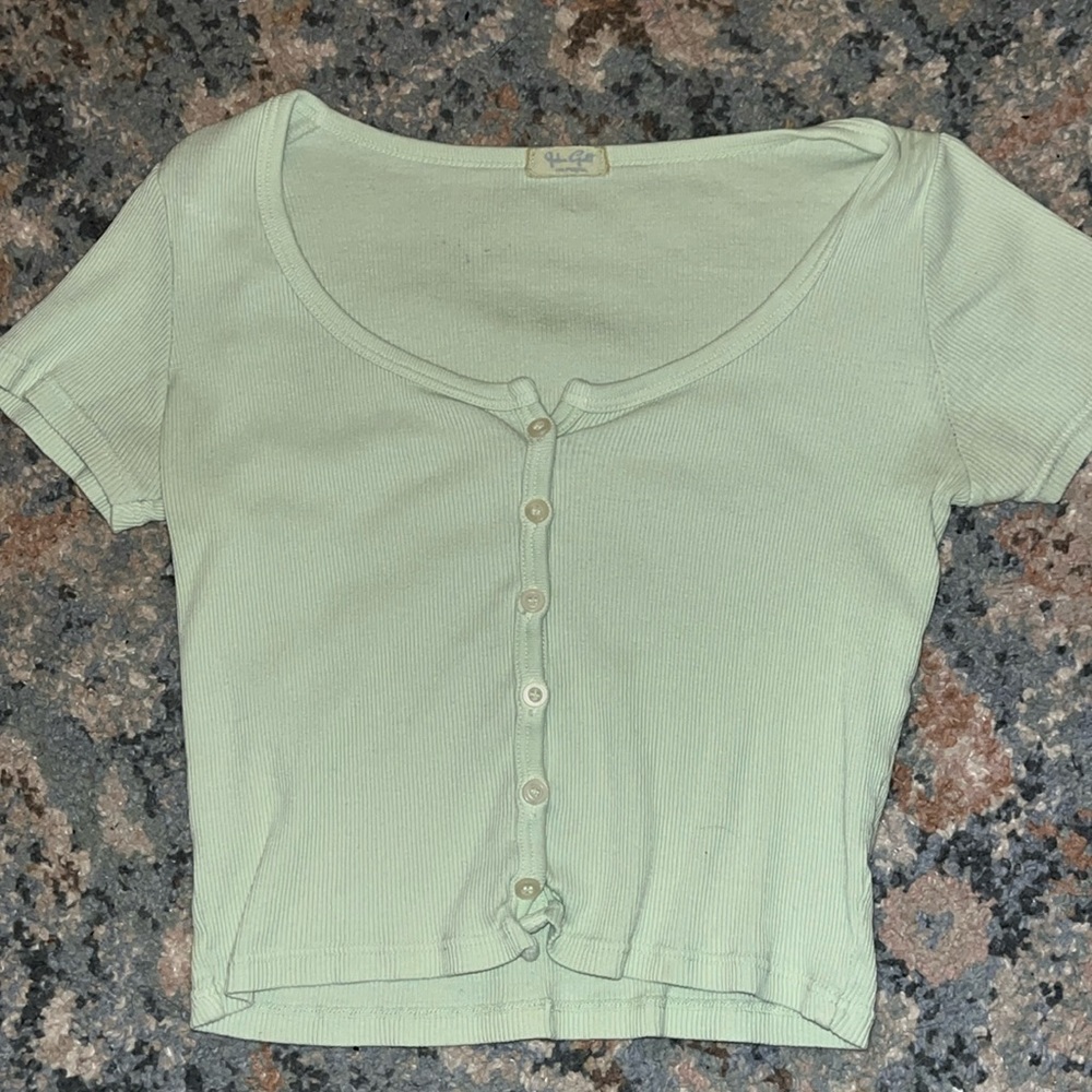 brandy Melville lime, green baby tee with buttons
